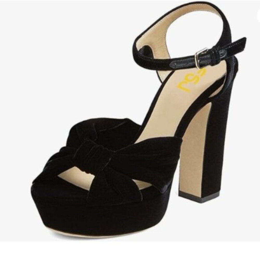 FSJ Women Platform Chunky Block High Heel Sandals Peep Toe Ankle Strap Black